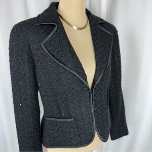 Doncaster Collection Wool Blend Evening Jacket Sz 4 Black Blazer Lined Sequins